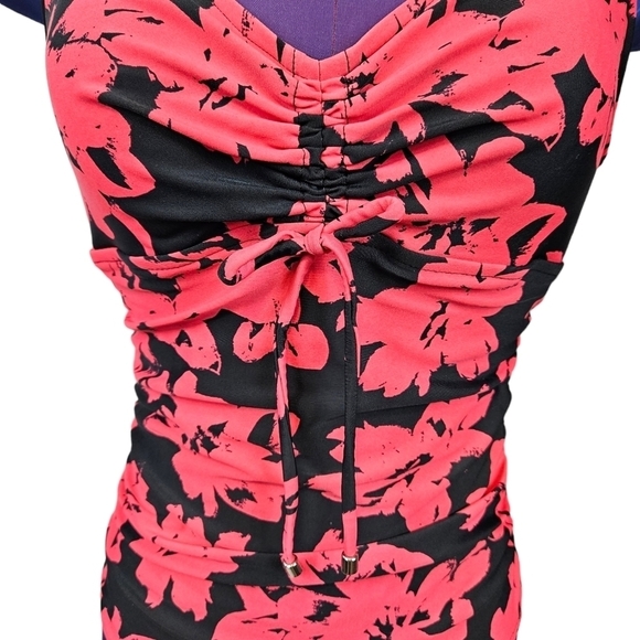 Aqua Green Coral & Black Floral One Piece Swimsuit Size Small Women's F103 - Picture 3 of 11